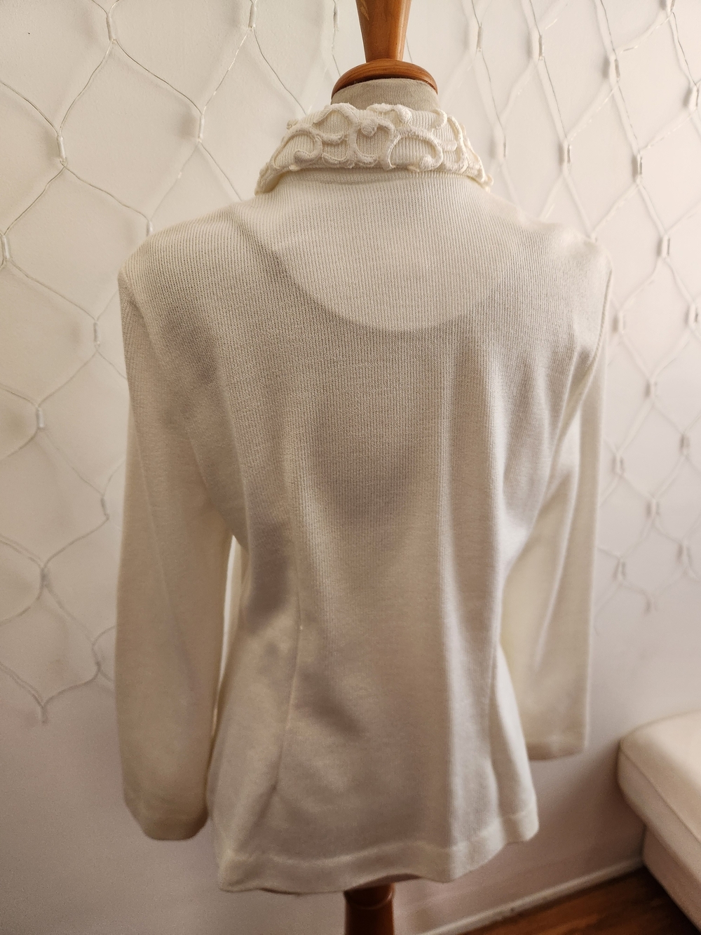 Vintage Leslie Fay Cream Double-Breasted Knit Blazer • Rich Girl • Size 14 - Picture 5 of 8